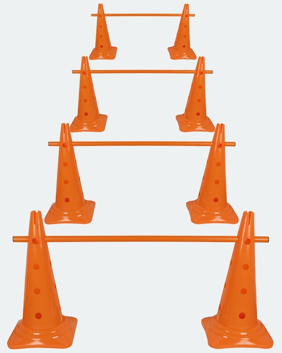 4 x Ke­gel­hür­de 50 cm im Set mit Stan­ge 100 cm oder 180 cm, in 4 Far­ben