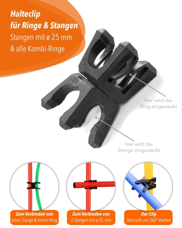 Clip für Stangen mit ø 25 mm und Ringe