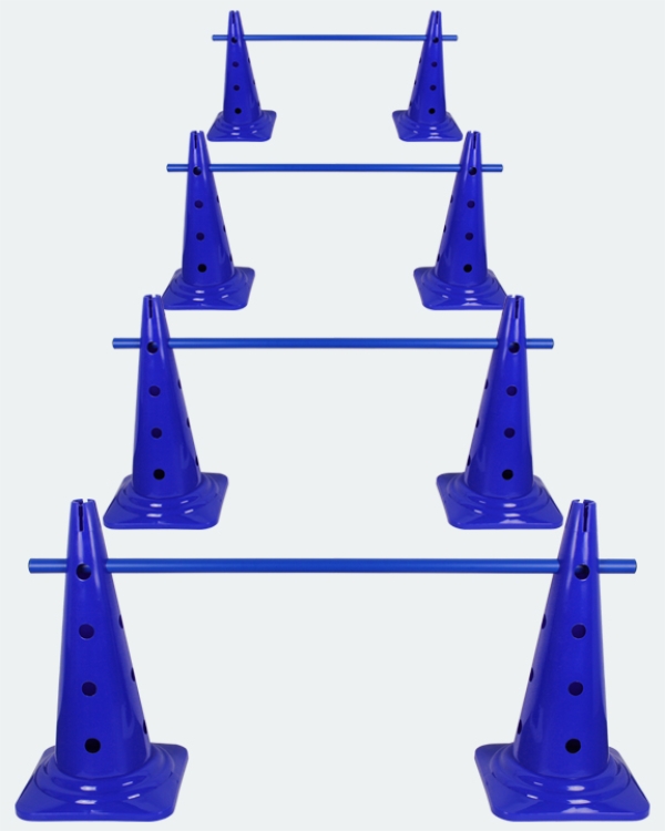 4 x Ke­gel­hür­de 50 cm im Set mit Stan­ge 100 cm oder 180 cm, in 4 Far­ben